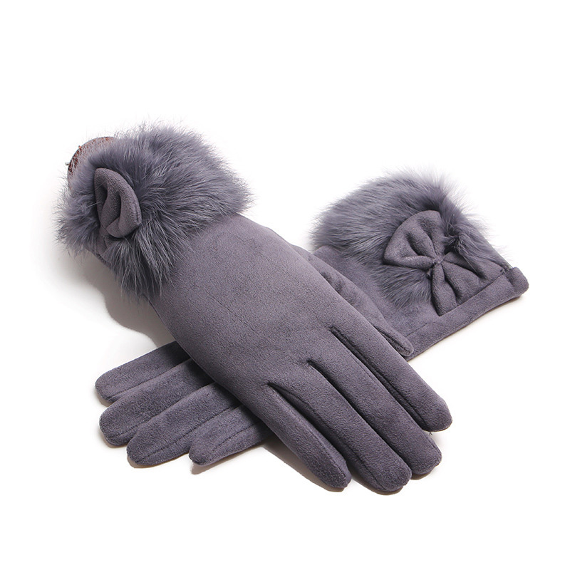 Leather Driving Glove - الشتاء الإناث جلد الغزال القوس أفخم